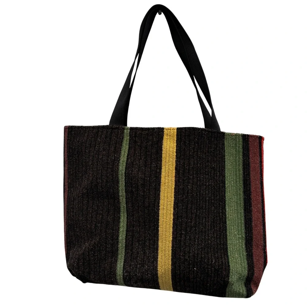 Striped Woven‎ Tote Bag Brown Yellow Green Red Large Capacity Shoulder Bag Boho